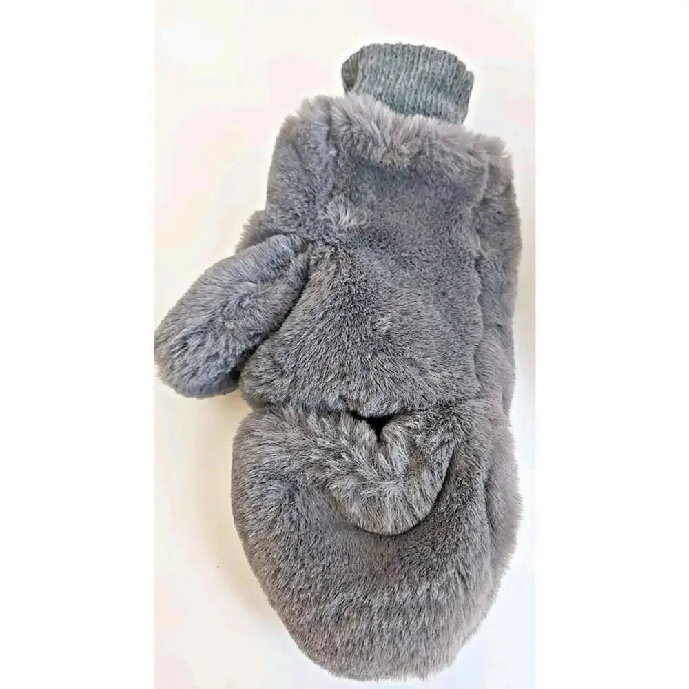 C.C Faux Fur Sherpa Lined Convertible Fingerless Mittens Gloves Gray OS Cozy